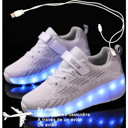 28-41 Pink Black USB Charging Fashion Girls Boys LED Light Roller Skate Shoes For Children Kids Sneakers With Wheels One wheels
