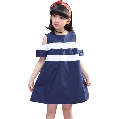 Kids Dresses For Girls Striped Girls Dresses Off Shoulder Party Dress For Girls Casual Summer Teenage Clothes For Girls School