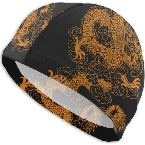 Mens Asian Culture Swimming Cap Dragon Tattoo Bath Cap Swimwear For Swimming Pools