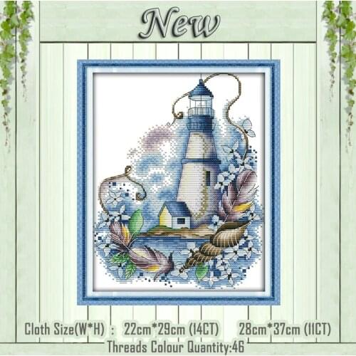 Blue lighthouse scenery painting counted printed on the canvas DMC 11CT 14CT kits chinese Cross Stitch embroidery needlework Set