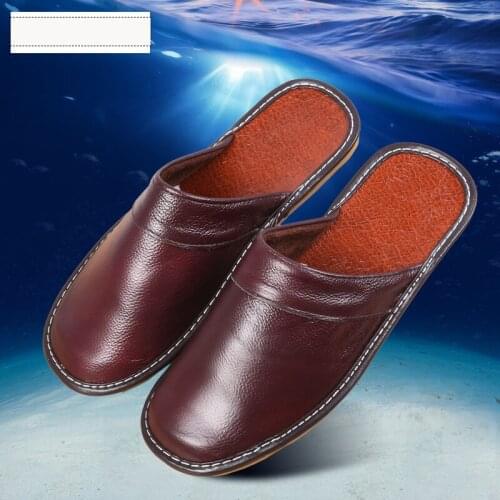Classic Slipper Shoes Leather Ferm Toe Indoor House Home Slippers Mens Leather Thickened Wear-Resistant Indoor Slippers