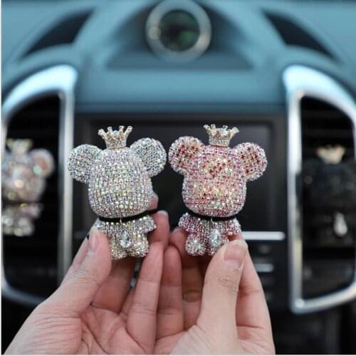 Fashion Creative Crown Diamond Cute Bear Car Violent Bear Car Perfume Clip Outlet Auto Interior Jewelry Female