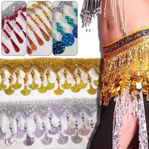 1Meter Glitter Gold Silver Sequins Tassel Fringe Trimming Lace Fabric Latin Stage Dance Skirts Garments Diy Accessories