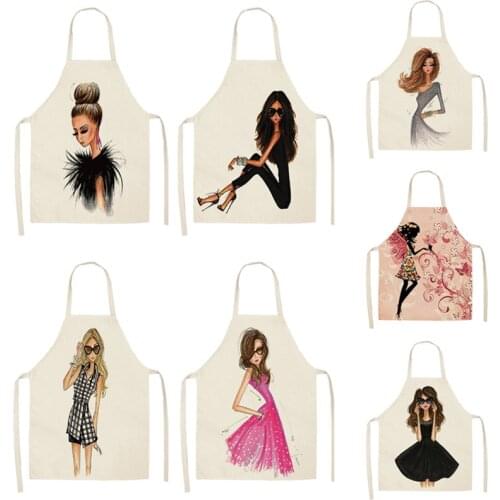 Cartoon Personality Style Linen Family Men And Women Kitchen Apron Pretty Anime Pattern Youth Pinafore