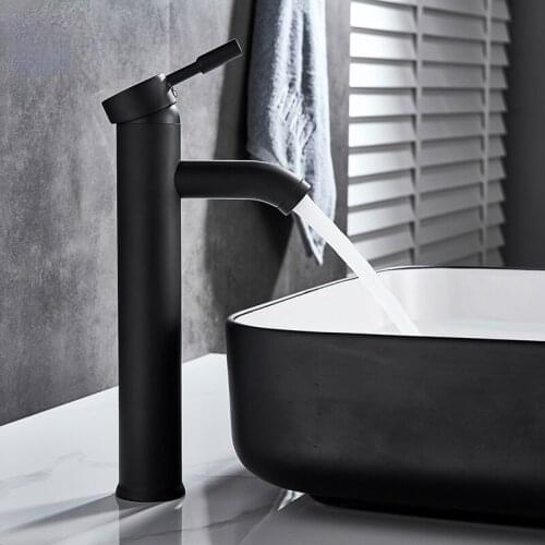 Matte Black Basin Sink Faucet Single Lever Hot Cold Water Tap Deck Mounted Brass Bathroom Mixers Single Hole Tap