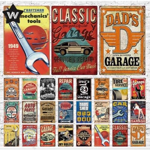 Garage Metal Signs Classic Metal Sign Car Repair Tin Plate Vintage Wall Sticker My Garage My Rules Tin Plaque for Man Cave Decor