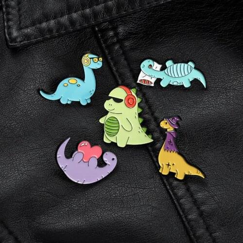 Fashion Cartoons Dinosaur Enamel Badges Lapel Pins Cute Women Anime Brooches For Backpack Mini Animal Hijab Pins Metal Badges