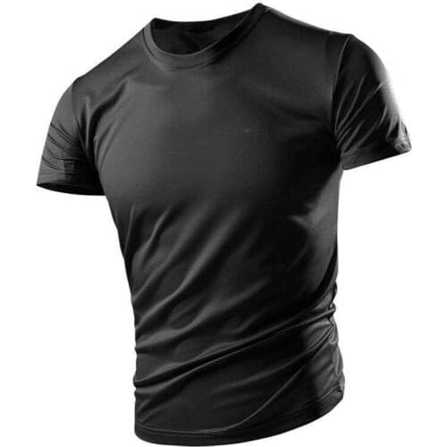Mens O neck t-shirt 2021 summer new mens solid color short-sleeved T-shirt loose breathable top sports quick-drying TOPS TEES