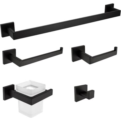 5-Piece Bathroom Hardware Set,Black Stainless Steel Soap Dish ,tumbler Holder,towel Ring ,robe Hook and Single Towel Bar