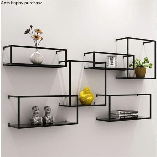 Wall Wrought Iron Shelf Home Storage Rack Living Room Shelf Background Wall Decoration Partition Potted Plant Frame Book Rack
