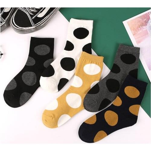 5 Pairs Women Crew Socks Loose Mark Socks Fashion Warmer Retro Casual Preppy Sweet Style Polka Dot Pattern Socks