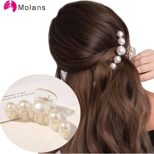 Molans 2020 New Big Pearls Acrylic Hair Claw Hair Clips for Women Girls Makeup Hair Styling Barrettes Hairgrips Hair Accessories