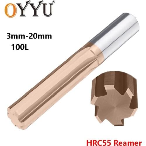 OYYU 100L 3-20mm Carbide Chucking Reamers Coated H7 HRC55 Tungsten Steel CNC Straight Flute Reamer 3mm 6mm 8mm 10mm