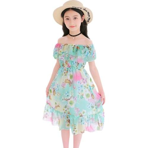 Dress Girl Floral Pattern Beach Dress For Girl Bohemia Style Children Dress Teenage Costume For Girls 6 8 10 12 14