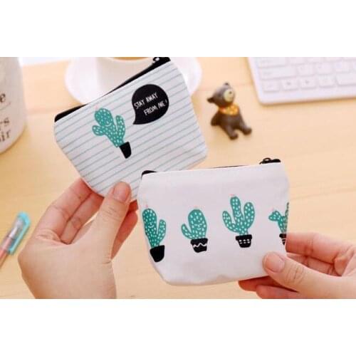 Mexican Theme Party Gift Canvas Coin Purse Cactus Print Pouch zipper pocket children kids cartoon wallet candy bag white green