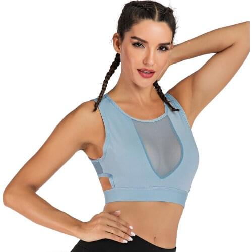Padded Strappy Sports Bra Breathable Mesh Splicing Sexy Women Back Hollow Out Women Fitness Workout Bra Active Wear