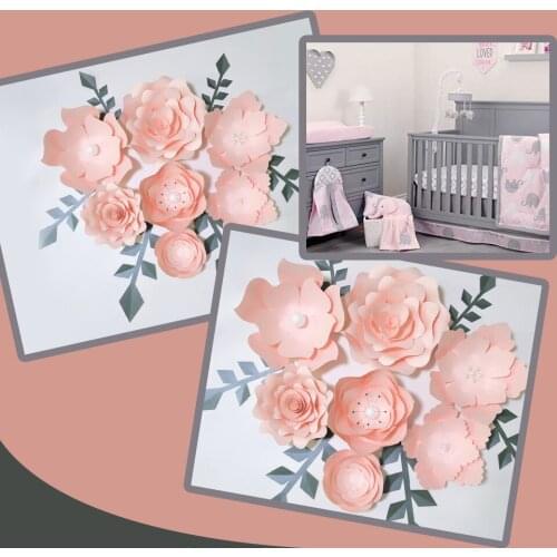 Handmade Light Pink Rose DIY Paper Flowers Leaves Set For Party Wedding Backdrops Decorations Nursery Wall Deco Video Tutorials