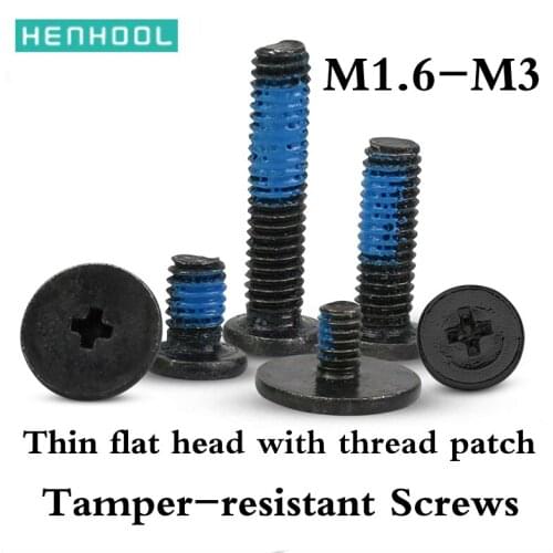 Cross Thin flat head with thread patch Tamper-resistant Screws anti-separtion M2M2.5M3 CM black notebook computer screws