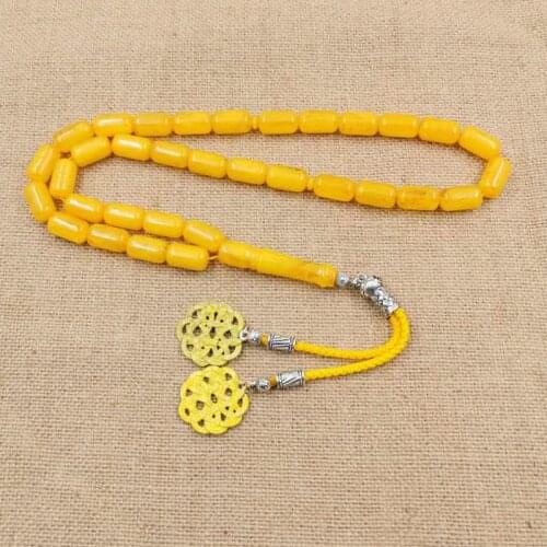 Yellow Resin tasbih 33 bead ambers Color Muslim man Rosary Eid gift yellow Metal tassel islamic bracelet Turkish jewelry Misbaha