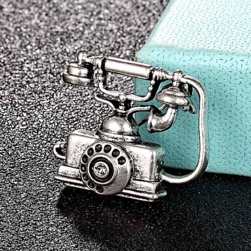 Zlxgirl luxury Antique silver vintage Telephone Landline Phone Brooch Mother Father Precious Gifts Souvenir gold color hijab pin
