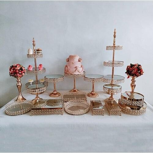 1pcs-16pcs Electroplate Mirror Cake Stand Set Display Wedding Birthday Party Dessert Cupcake Plate Rack