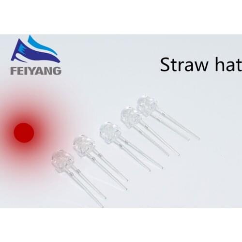 100pcs 5mm Straw Hat Red Transparent LED Diode Light Clear Lens 5 mm 20mA Light Emitting Diode LED Lamp Wide Angle Through Hole