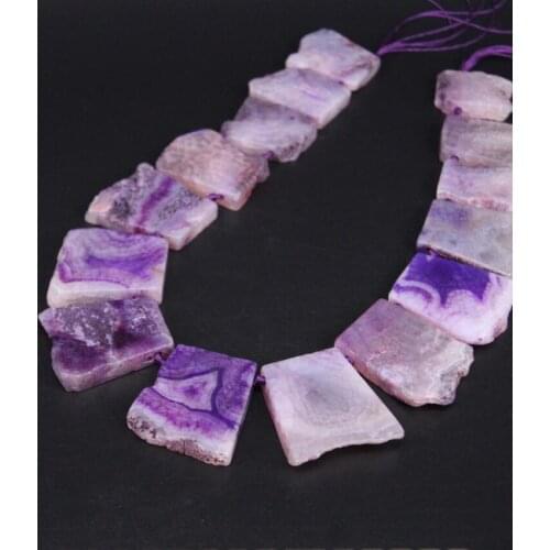 15.5"/strand Large Natural Light Purple Agates Drusy Top Drilled Freeform Slab Nugget Beads,Raw Gem Stone Slice Pendants Jewelry