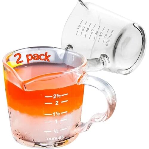 2 Pack Espresso Measuring Glass,3-Ounce Double Spouts Shot Glass with Pouring Handle,Heat Resistant Measuring Pitcher