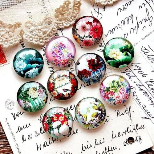 20mm 25mm 30mm ) 40pcs mixed Handmade Round Glass Beads-Image Glass Cabochon-( Flowers)-(HPGC-MIXSS-B14)