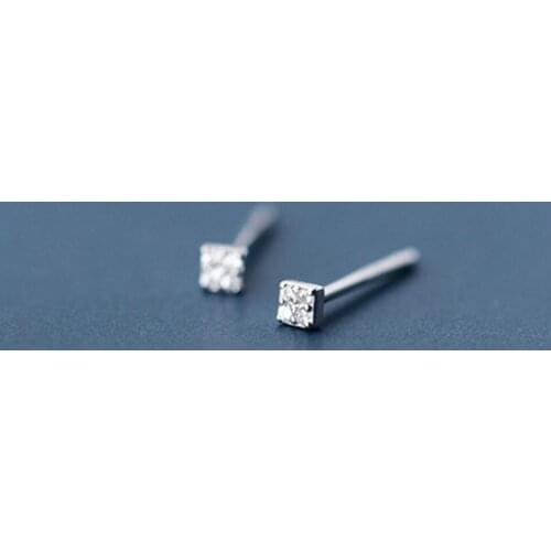 925 Sterling Silver Lovely Extra Tiny 2mm Square CZ Post Stud Earrings Jewelry A1613