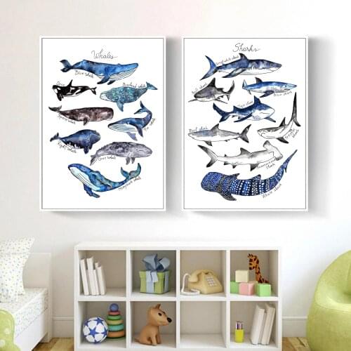 Watercolor Whales Canvas Art Print Painting Poster Wall Decor Marine Art Cetacea Poster Wall Pictures For Kids Home Decoration