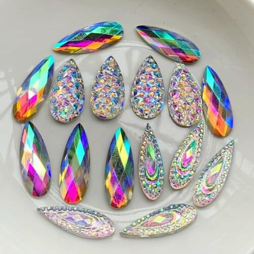 Shiny AB Resin 6*20mm/8X22mm/10X20mm Peacock eye Teardrop Flat back rhinestone scrapbook DIY Wedding applique ornament