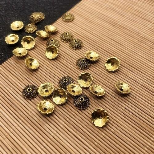 20pcs/lot Gold 10x10x3.5mm Flowers Filigree Petal End Caps Findings End Spacer Charms Bead Cap for Jewelry Making Supplies