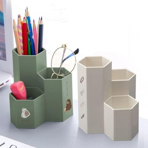 Pencil Holder Korea Creative Stationery Hexagonal Pen Desktop Storage Box Student Office Supplies
