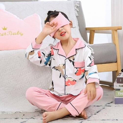 Kids pyjamas satin Childrens Pajamas Spring Autumn Long Sleeve Girls Sleepwear Set Boys cotton Pajamas Suit for Kid homewear