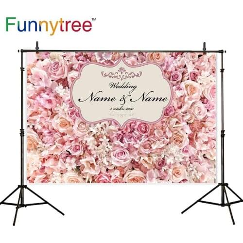Funnytree Pink Floral Wedding Ceremony Backdrop Birthday Party Banner Welcome Board Bridal Shower Background Customized Decor