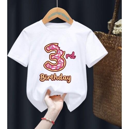 Donuts My 1-8th Birthday Number Print Name T-shirt Children Birthday Gift Present Clothes Baby Letter Tops Tee,Drop Ship