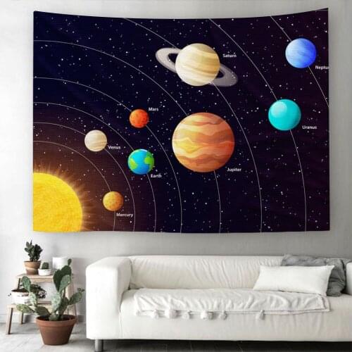 Eight Planets Tapestry 3D Print Universe Planet Wall Hanging Cartoon Wall Carpets Planet Trajectory Wall Tapestry Home Tapestry
