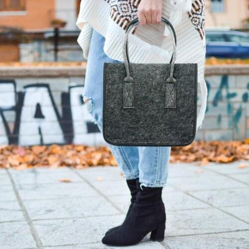 Hot Sale Handbags Solid Color Felt Storage Organizer Portable Magazine Newspaper Basket Laundry Clothes Bag Daily Shopping