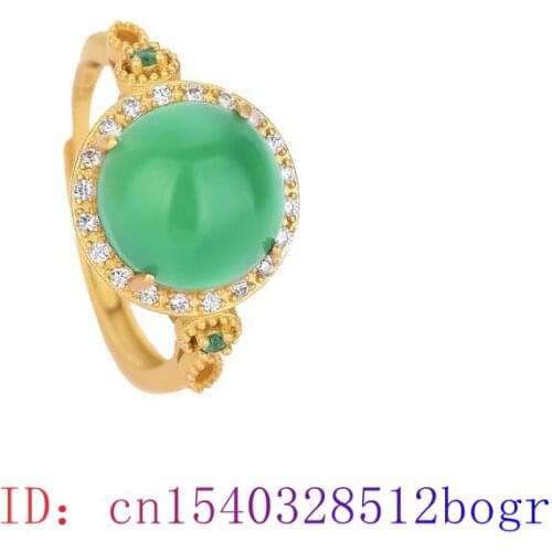 Green Jade Ring Gemstone Amulet Gifts Jewelry 925 Silver Fashion Zircon Women Charm Crystal Natural Chalcedony
