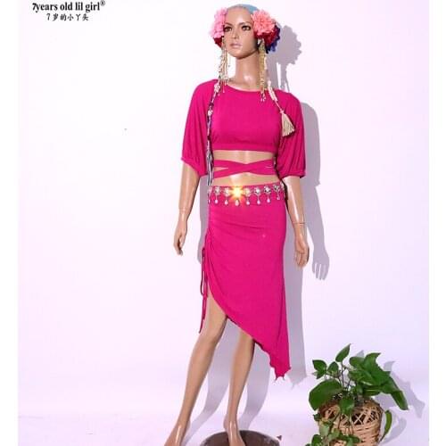 New Womens Sexy Modal Rayon Cotton Short Sleeves+Skirt 2pcs Belly Dance Practice Suit For Set Top GOO54