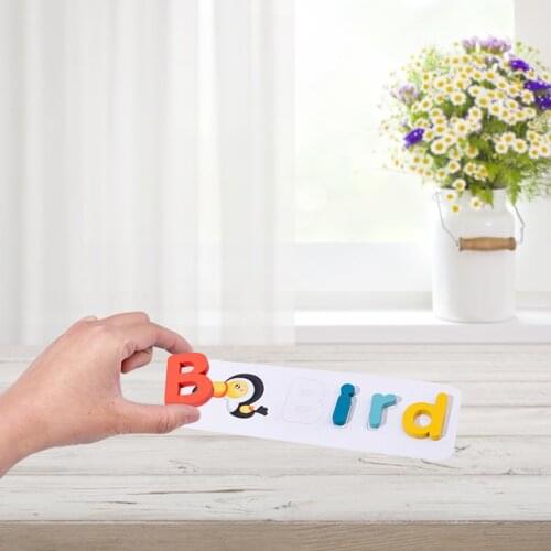 Colorful 3D Puzzle Wooden English Words Toys Game Children Pre-school Magination Intellectual Educational Toy For Kids