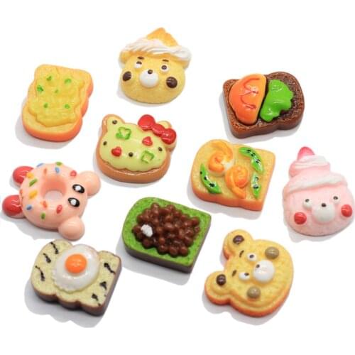 Hot Popular Kawaii Cartoon Animal Bread Donut Flatback Resin Cabochons Scrapbooking Accessories DIY Embellishment Decor Craft