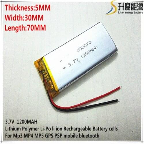 3.7V 1200mAh 503070 Lithium Polymer Li-Po li ion Rechargeable Battery cells For Mp3 MP4 MP5 GPS mobile bluetooth
