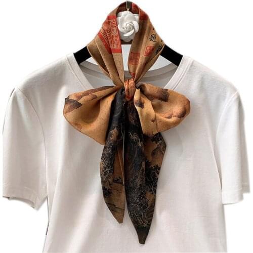 Fashion 2021 Spring silk Scarf for Print Silk Feeling Hair Foulard Female Office Neckerchief Lady Bandana Hijab Shawl Wraps