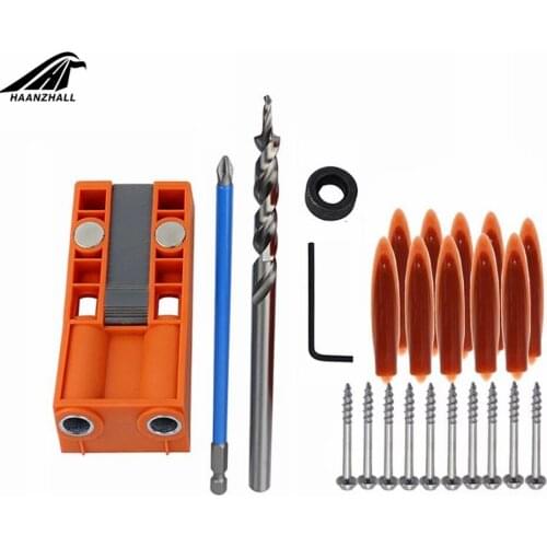 Pocket Hole Jig Set Bevel Angle Drill Guide 9.5mm Step Drill Hole Puncher With Magnet Positioning Slider Jig Carpentry Tools