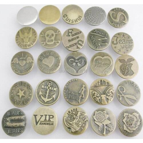 NBNVEG 50pcs cap size 20mm shaking head Jeans Button Iron multi-design clothes accessories
