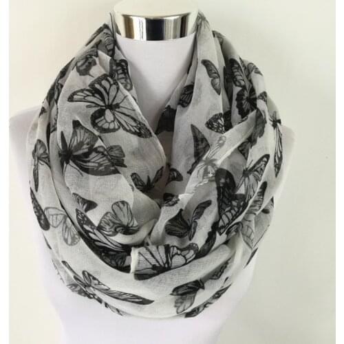 New Fashion Women Butterfly Print Soft ring Scarf Cotton Scarves Neck Wrap Shawl Stole Spring Autumn infinity Scarves for Women
