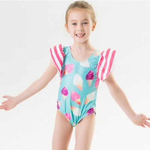 New 2-7Y Girls Swimsuit Stripe Ruffle One Piece Swimwear Kids Lovely Bathing Suit Toddler Baby Beachwear Siamese Triangle Bikini