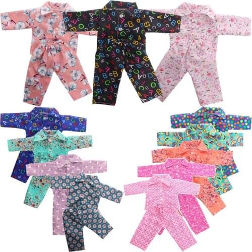 Doll Clothes Long Sleeves Printed Pajamas Suits Fit 18Inch American & 43Cm Baby New Born Doll For Our Generation Doll Daily Life
